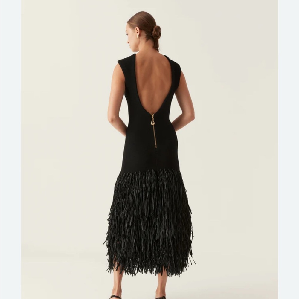 AJE raffia fringe midi dress in black size small - Picture 2 of 5